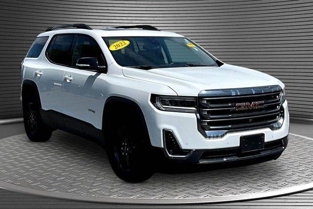 2022 GMC Acadia AT4 in Summit White — front three-quarter view